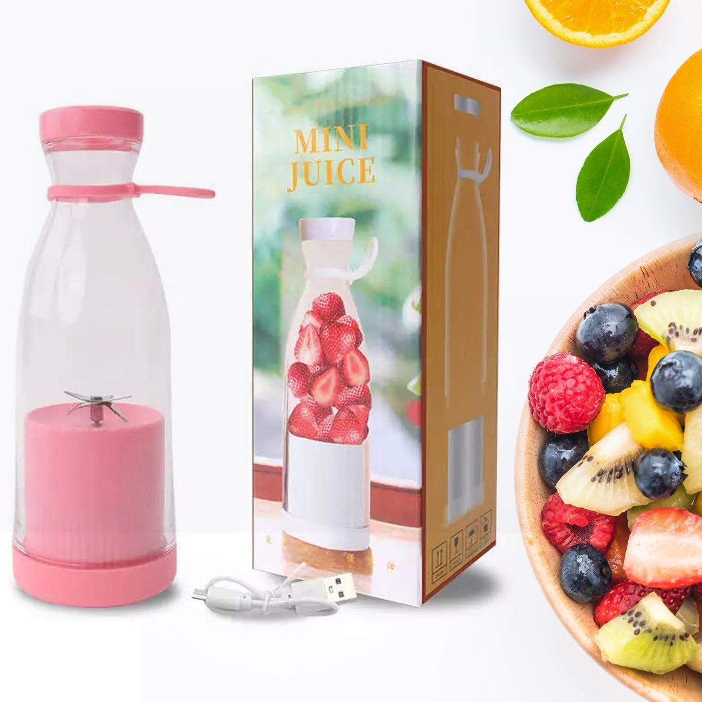 BLENDER PORTABLE JUICER FOR SMOOTHIE-JUICE-VEGETABLE SHAKES WITH 6 BLADES WIRELESS CHARGING MINI PERSONAL SIZE MIXER BOTTLE GRINDER 420 ML