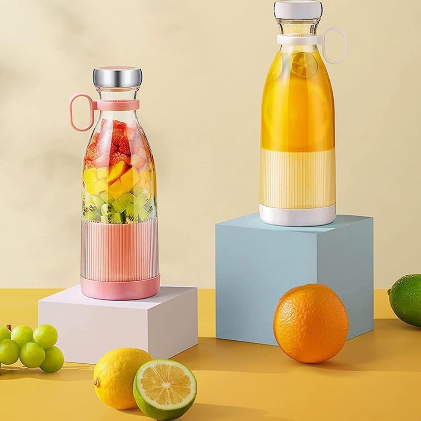 BLENDER PORTABLE JUICER FOR SMOOTHIE-JUICE-VEGETABLE SHAKES WITH 6 BLADES WIRELESS CHARGING MINI PERSONAL SIZE MIXER BOTTLE GRINDER 420 ML