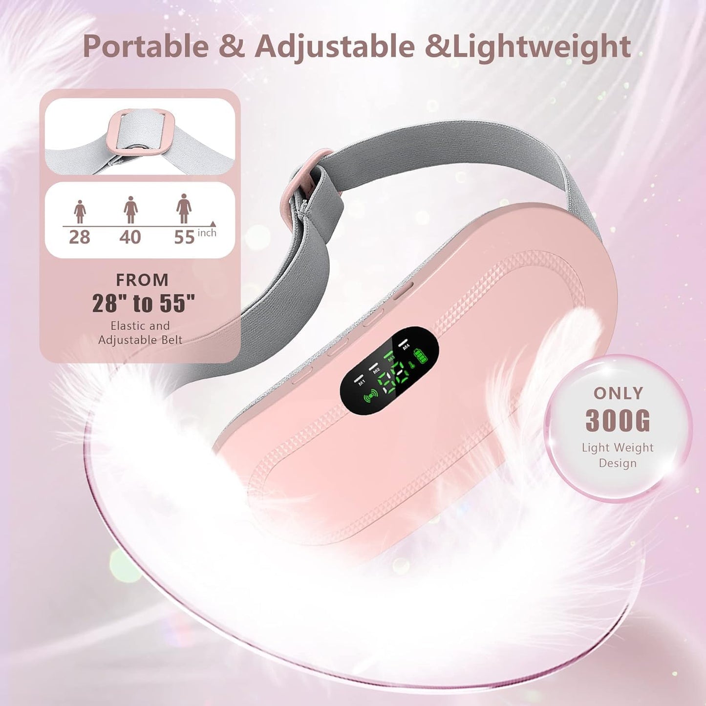 Portable Cordless Period Cramp Massager & Heating Pad – 3-Temperature, 4-Massage Modes, Fast Heating Menstrual Pain Relief Device