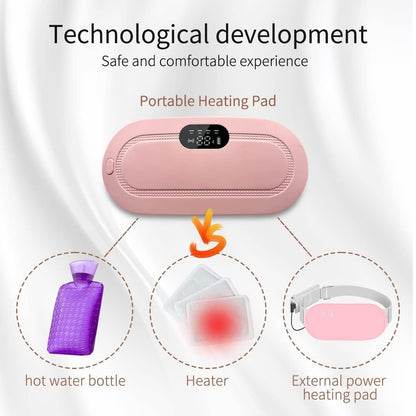 Portable Cordless Period Cramp Massager & Heating Pad – 3-Temperature, 4-Massage Modes, Fast Heating Menstrual Pain Relief Device
