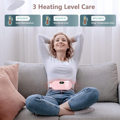 Portable Cordless Period Cramp Massager & Heating Pad – 3-Temperature, 4-Massage Modes, Fast Heating Menstrual Pain Relief Device