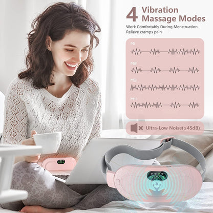 Portable Cordless Period Cramp Massager & Heating Pad – 3-Temperature, 4-Massage Modes, Fast Heating Menstrual Pain Relief Device